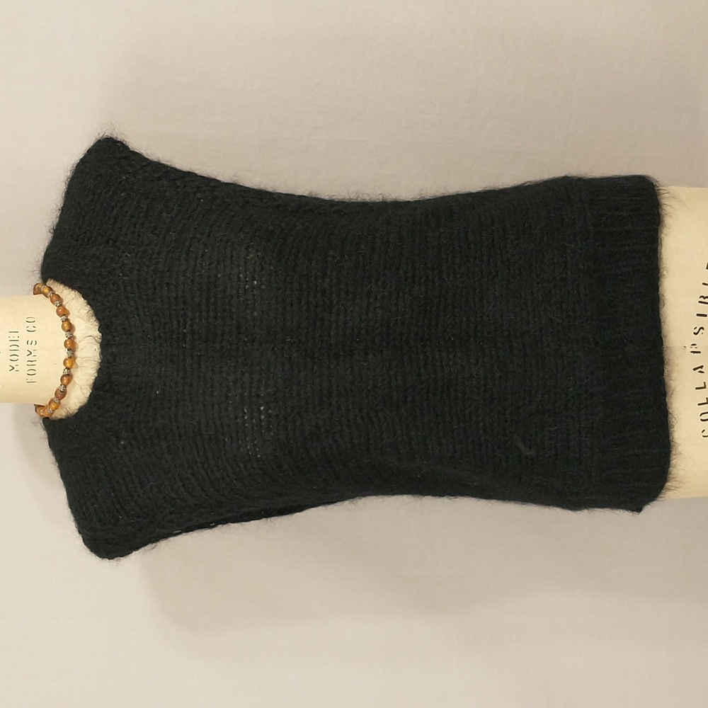 Thick Mohair Sweater Vest Black Fuzzy Hand Knit Ok Over Wide Sleeves Soft